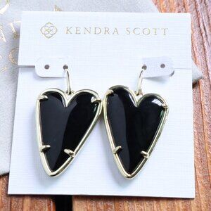 Kendra Scott Ansley Heart Gold Black Obsidian Earrings fashion